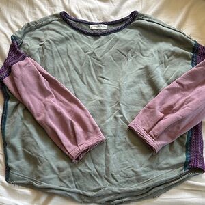 Natural Life Sage Green Body with Lavender Pink Sleeves Pullover